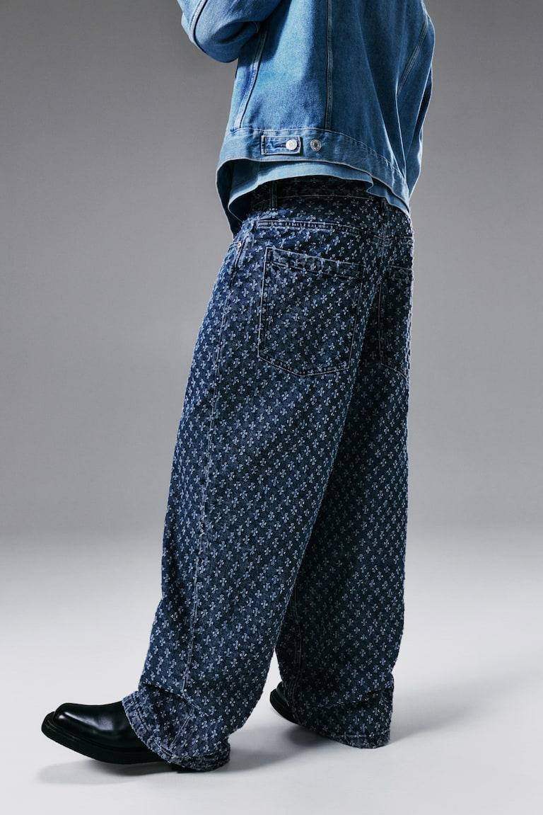 H&M Super Baggy Jeans - Azul Denim/Estampado - HOMBRE