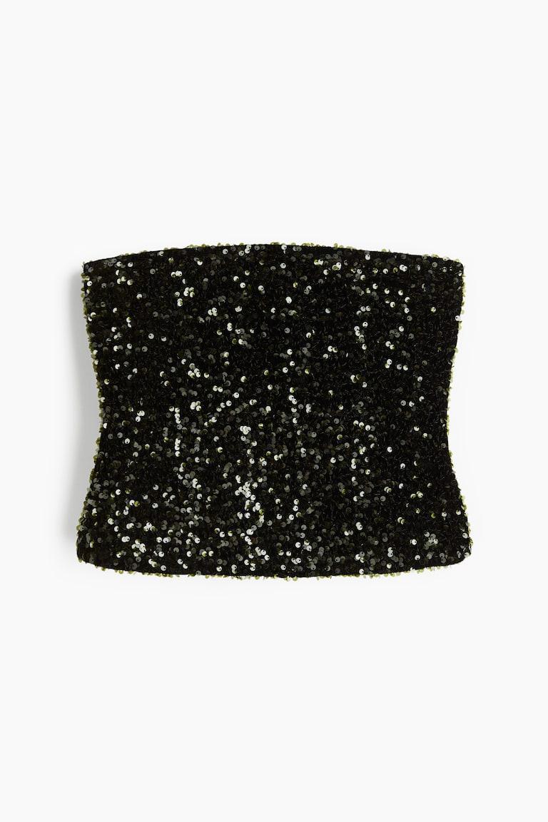 H&M Top Bandeau De Lentejuelas - Negro - MUJER