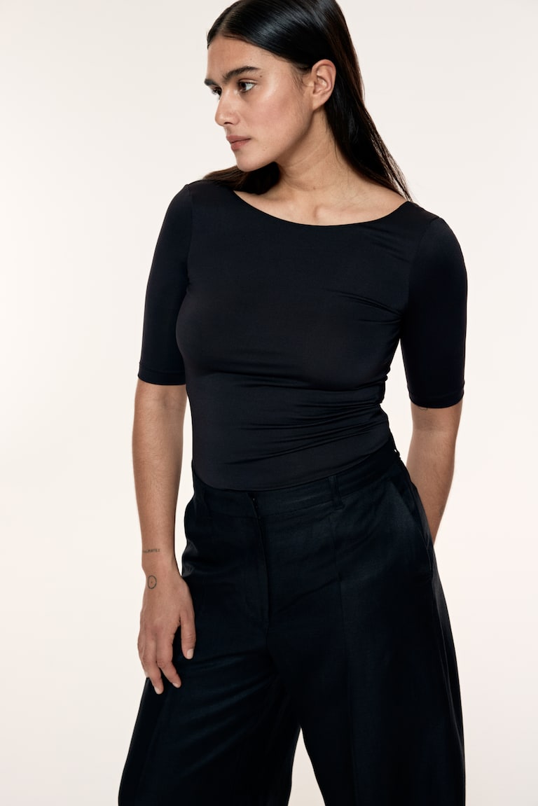 H&M Top con escote bailarina - Marrón - MUJER