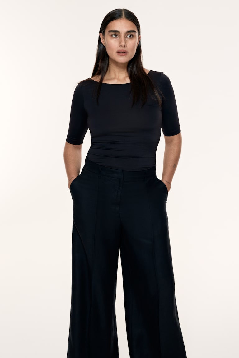 H&M Top Con Escote Bailarina - Negro - MUJER