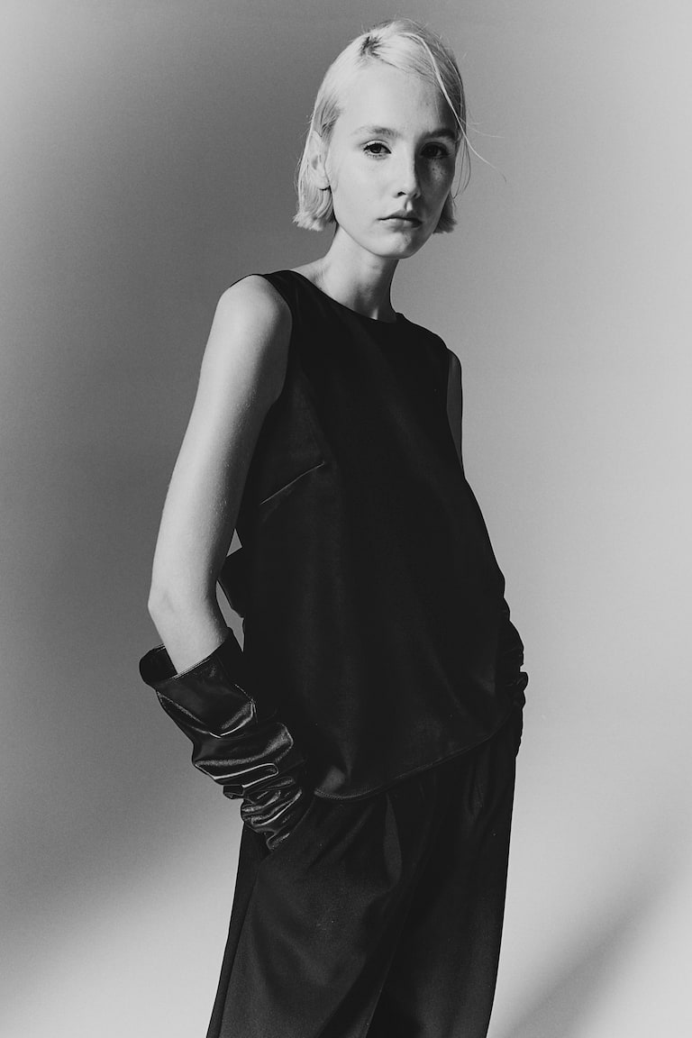 H&M Top Con Lazo En La Espalda - Negro - MUJER