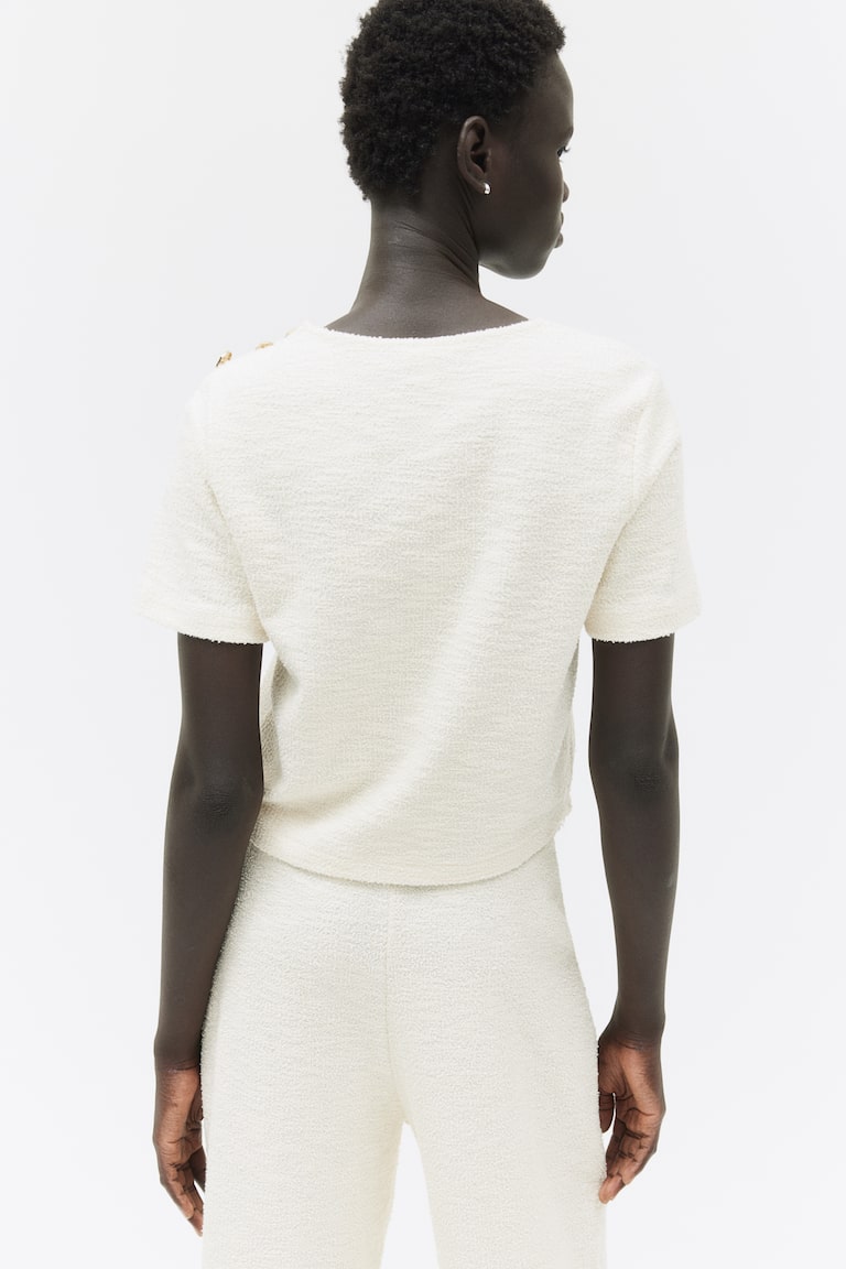 H&M Top Corto En Bouclé - Negro/Cuadros - MUJER