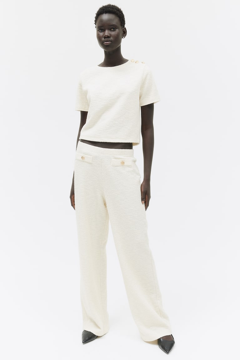 H&M Top Corto En Bouclé - Negro - MUJER