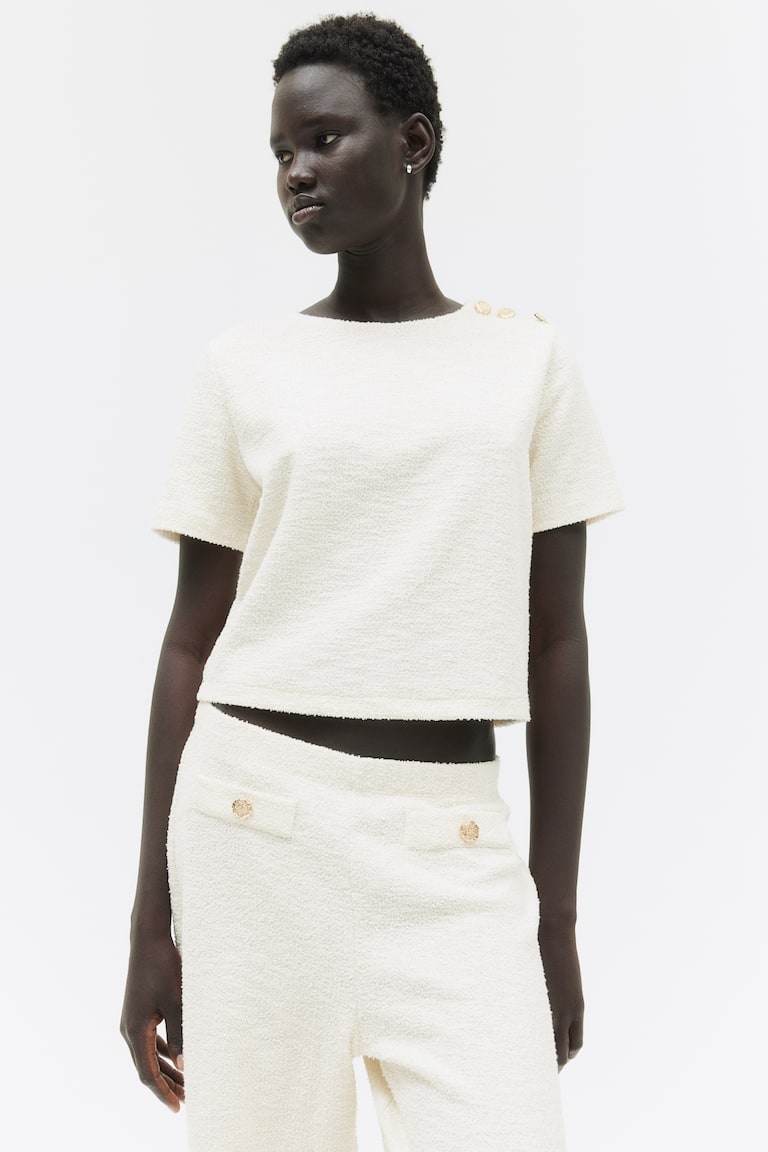 H&M Top Corto En Bouclé - Negro - MUJER