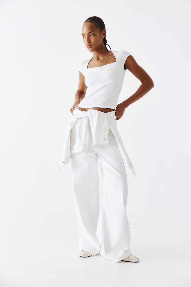 H&M Top De Canalé Con Escote Corazón - Crema - MUJER