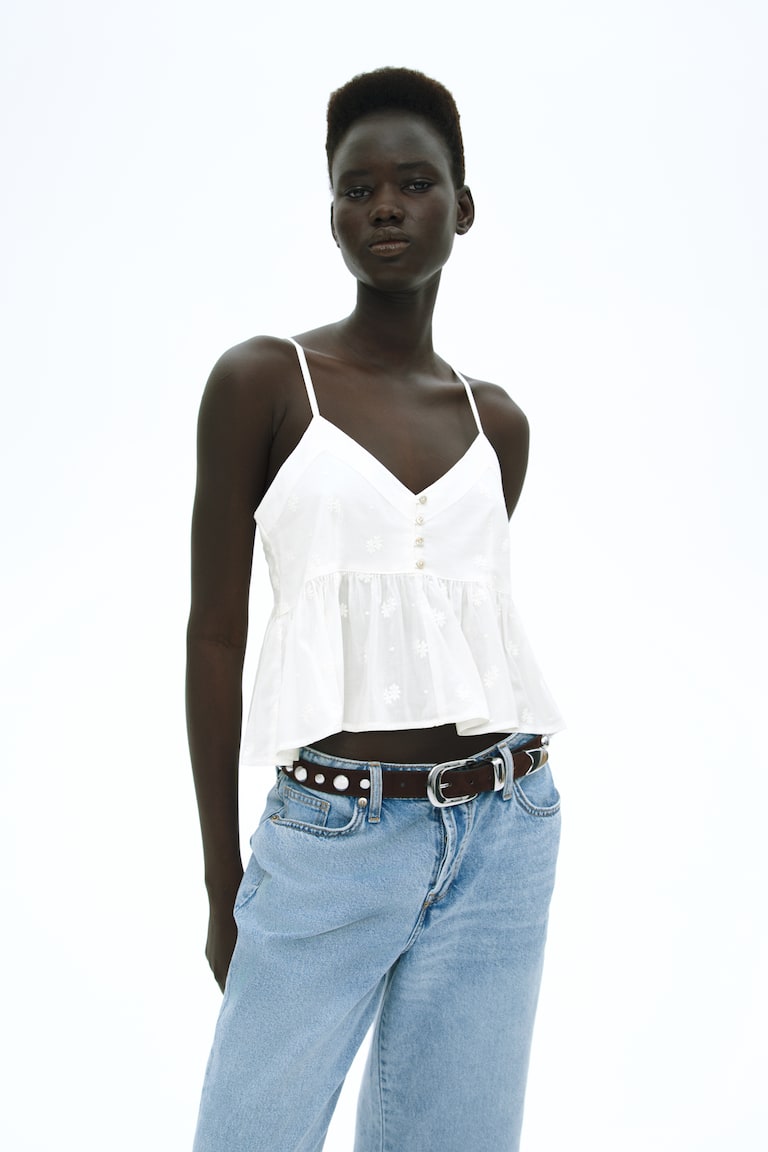 H&M Top De Tirantes Con Peplo - Crema/Flores - MUJER