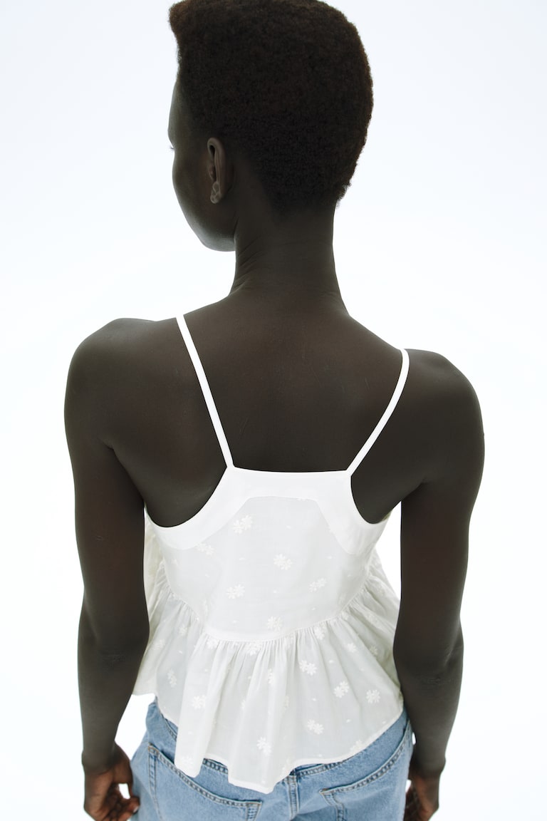 H&M Top De Tirantes Con Peplo - Crema/Flores - MUJER