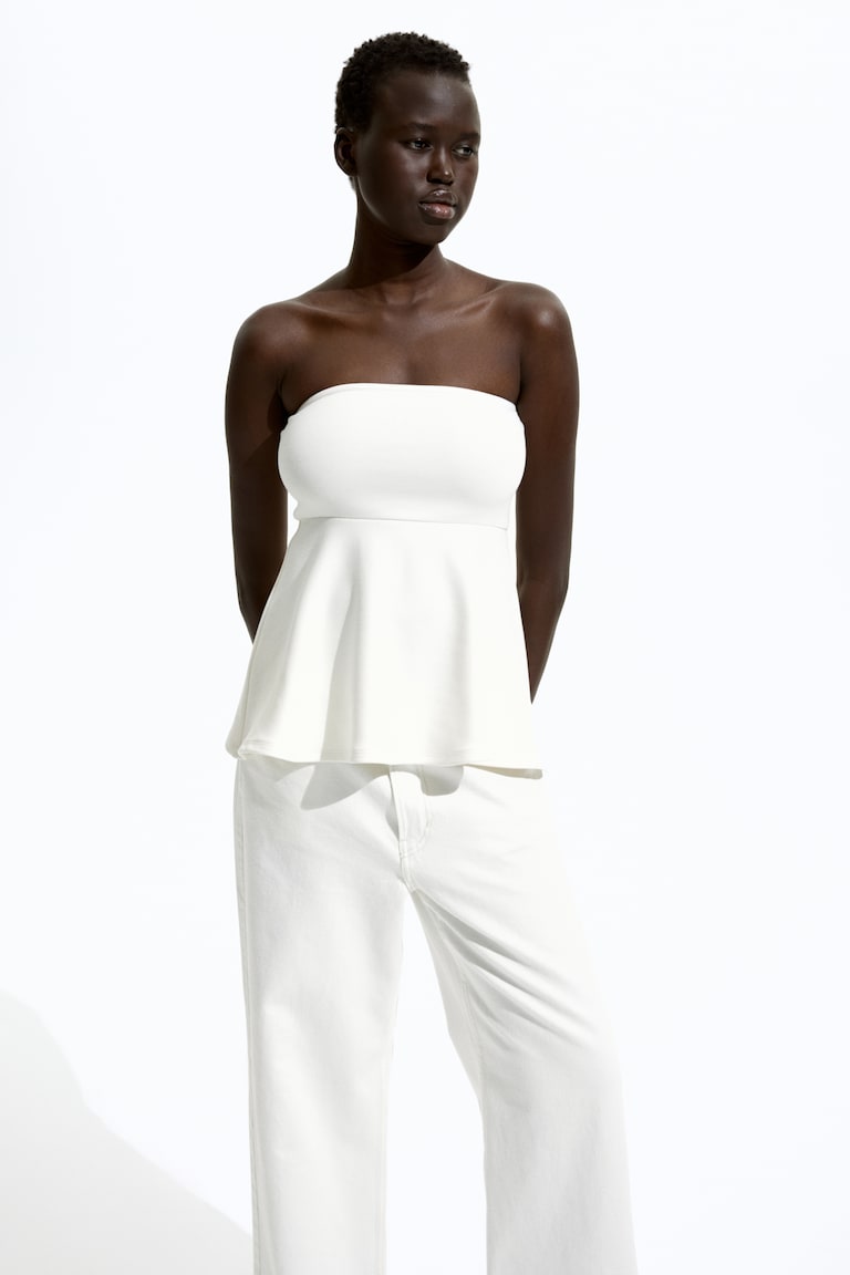 H&M Top De Tubo Con Peplo - Blanco - MUJER