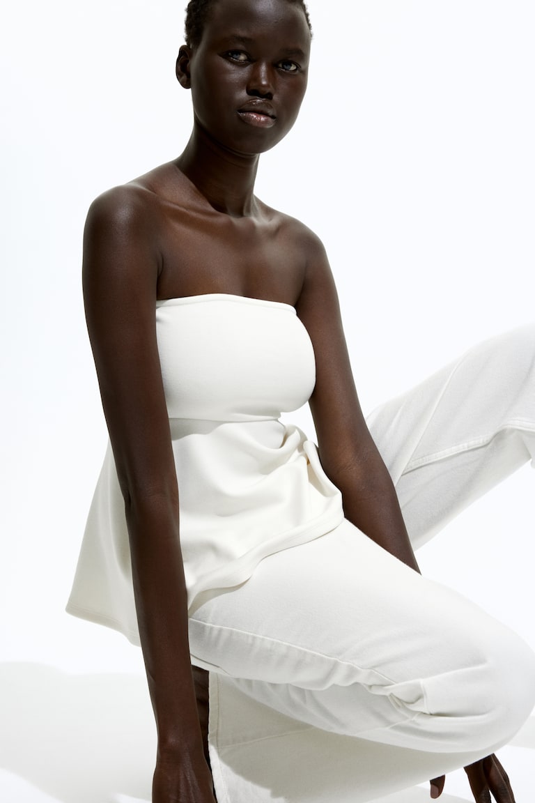 H&M Top De Tubo Con Peplo - Marrón Oscuro - MUJER