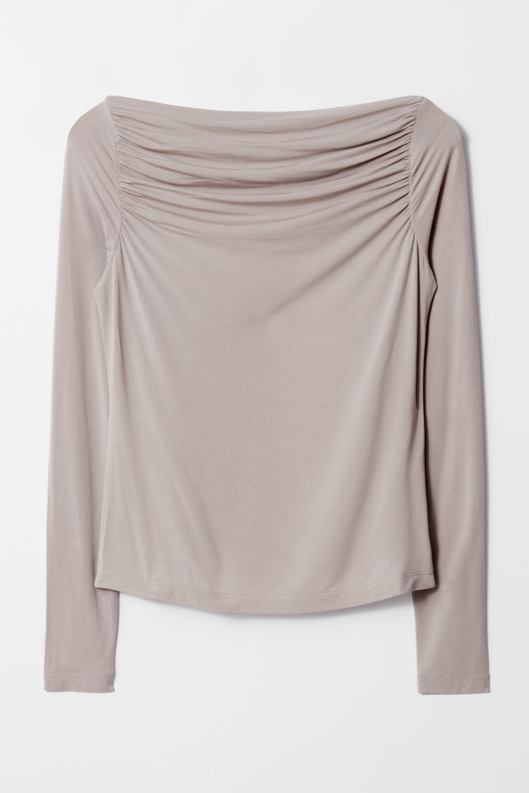 H&M Top drapeado con cuello barco - Rojo - MUJER