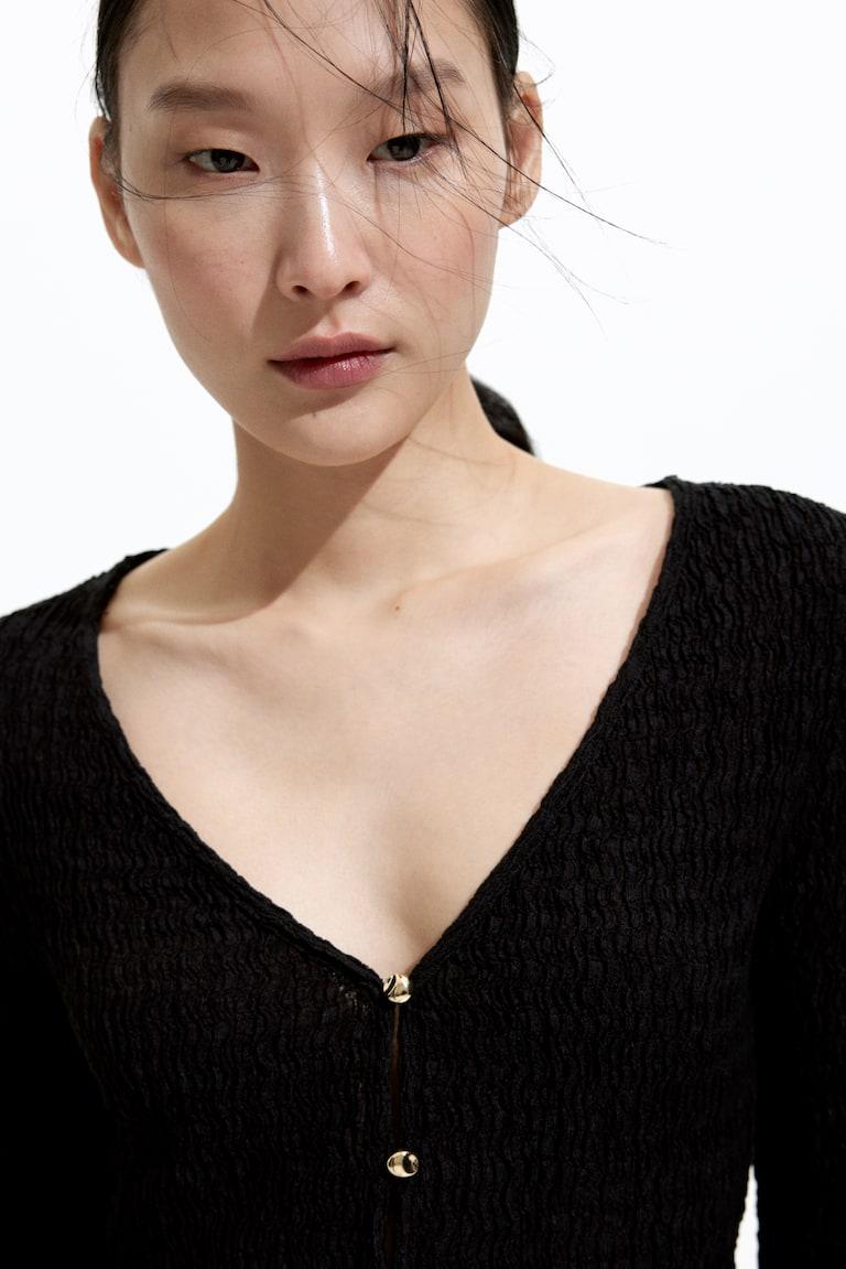 H&M Top En Punto Con Textura - Marrón Oscuro - MUJER