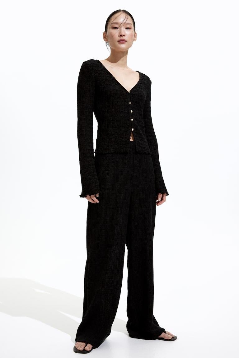 H&M Top En Punto Con Textura - Marrón Oscuro - MUJER