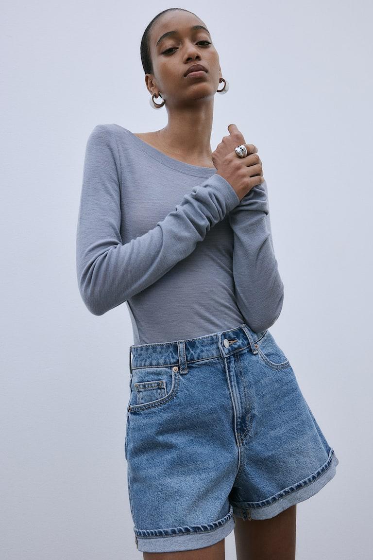 H&M Vaquero corto de talle alto - Azul denim - MUJER