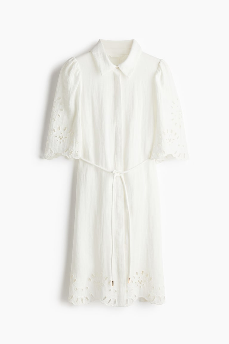 H&M Vestido Con Bordado Inglés - Blanco - MUJER