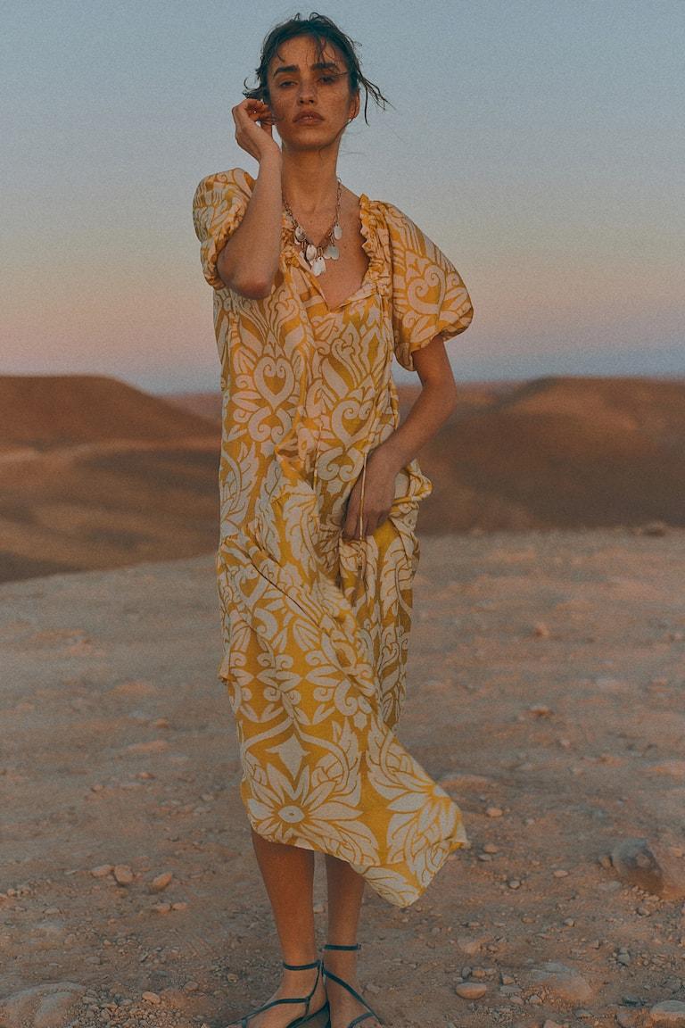 H&M Vestido con cordón de ajuste - Marrón - MUJER