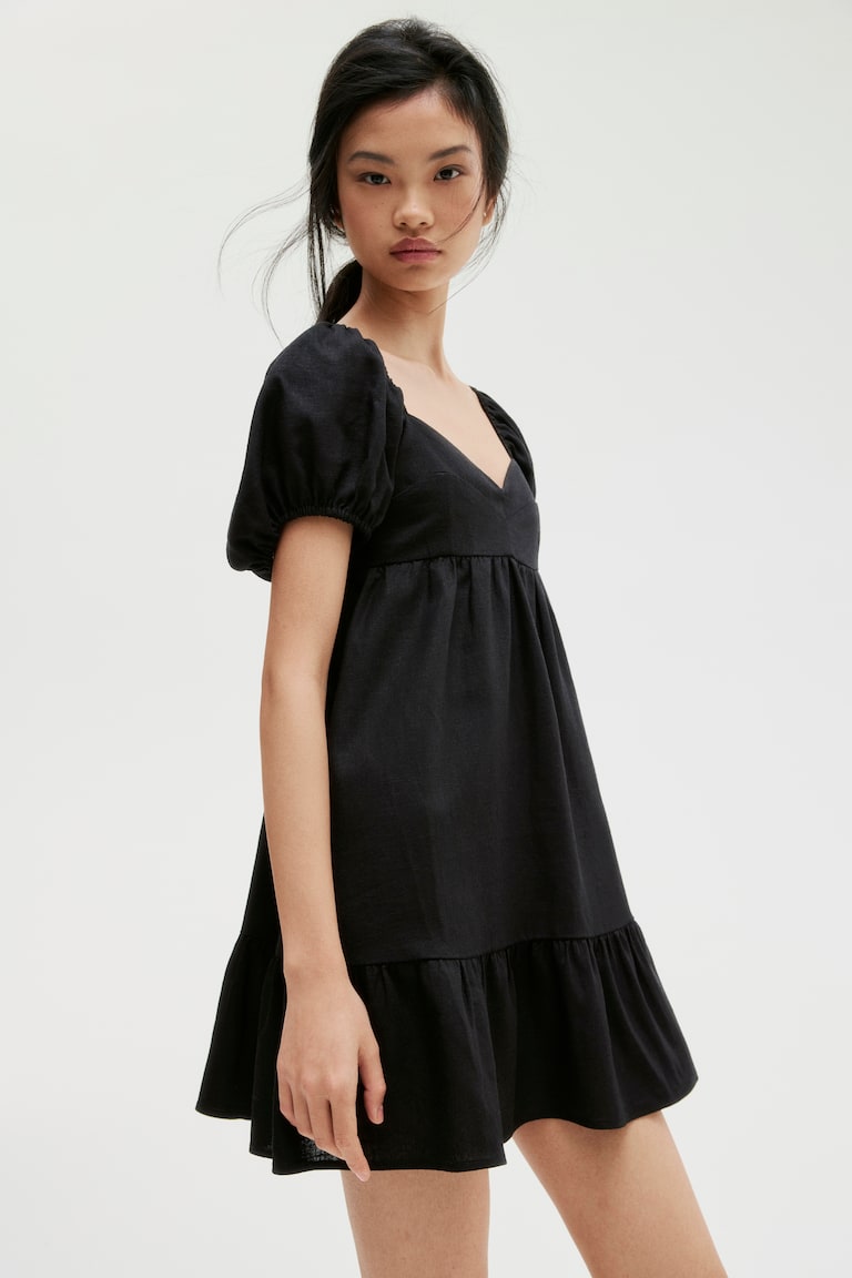 H&M Vestido Con Manga Puffy - Crema/Floral - MUJER