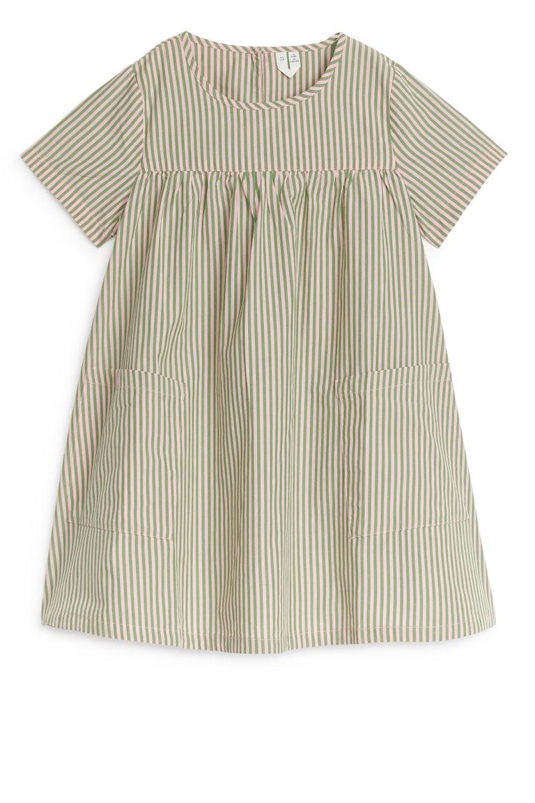 H&M Vestido de algodón - Verde/blanco roto - NIÑOS