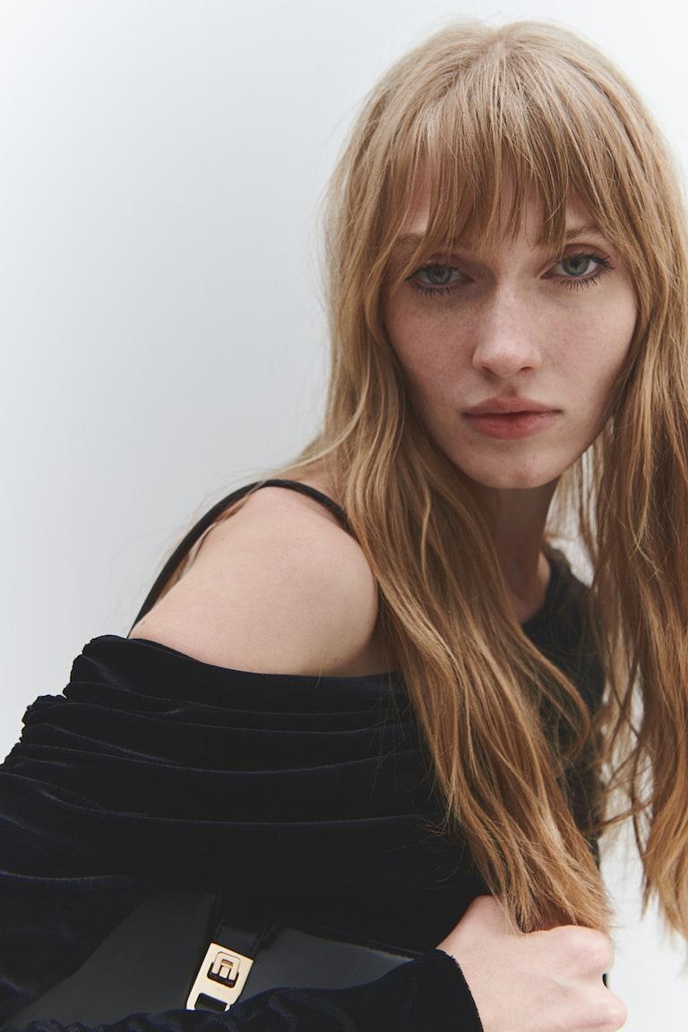 H&M Vestido De Un Hombro En Velour - Negro - MUJER