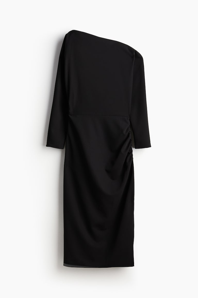 H&M Vestido Drapeado De Un Hombro - Burdeos - MUJER