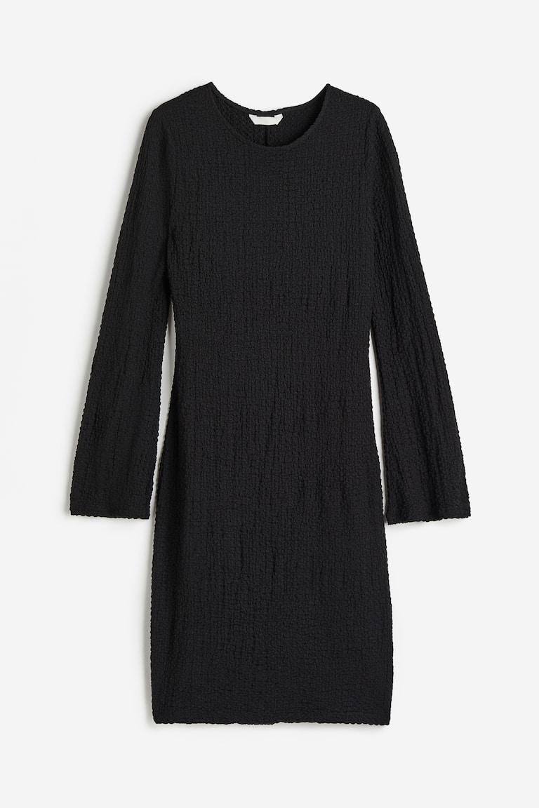 H&M Vestido en punto con textura - Negro - MUJER