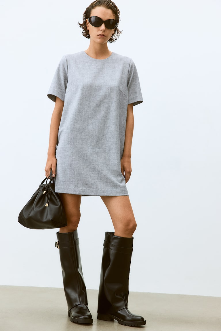 H&M Vestido Evasé - Gris Claro Jaspeado - MUJER
