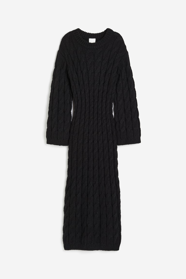 H&M Vestido midi en punto trenzado - Negro - MUJER