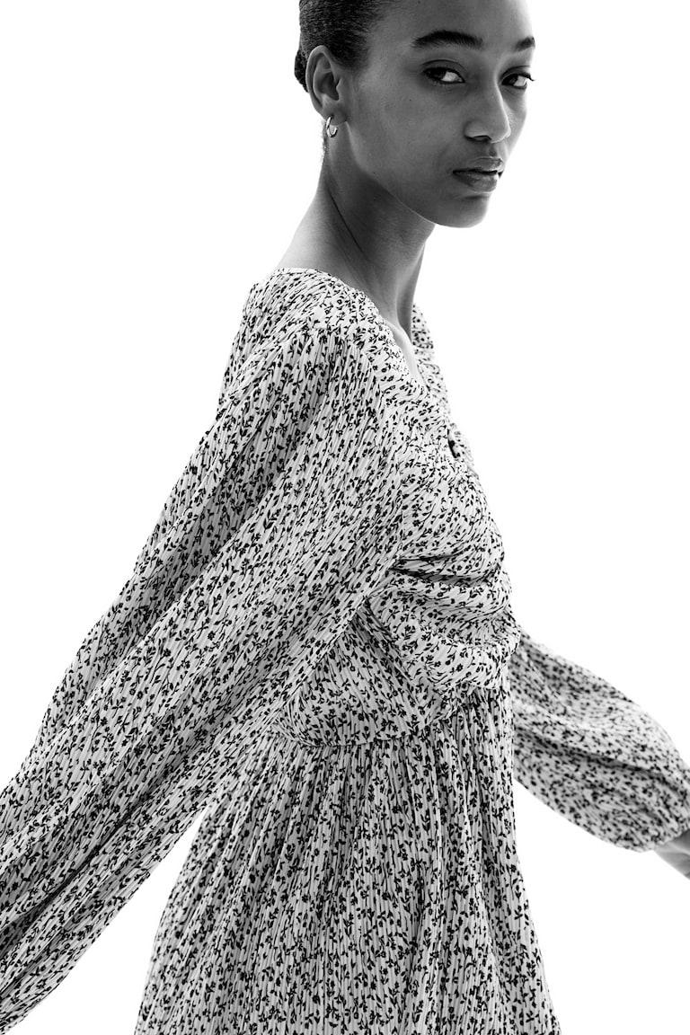 H&M Vestido Plisado - Crema/Floral - MUJER