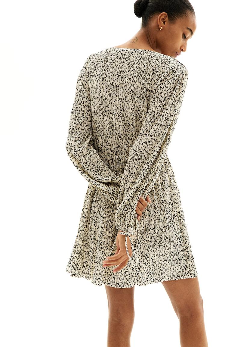 H&M Vestido Plisado - Crema/Floral - MUJER