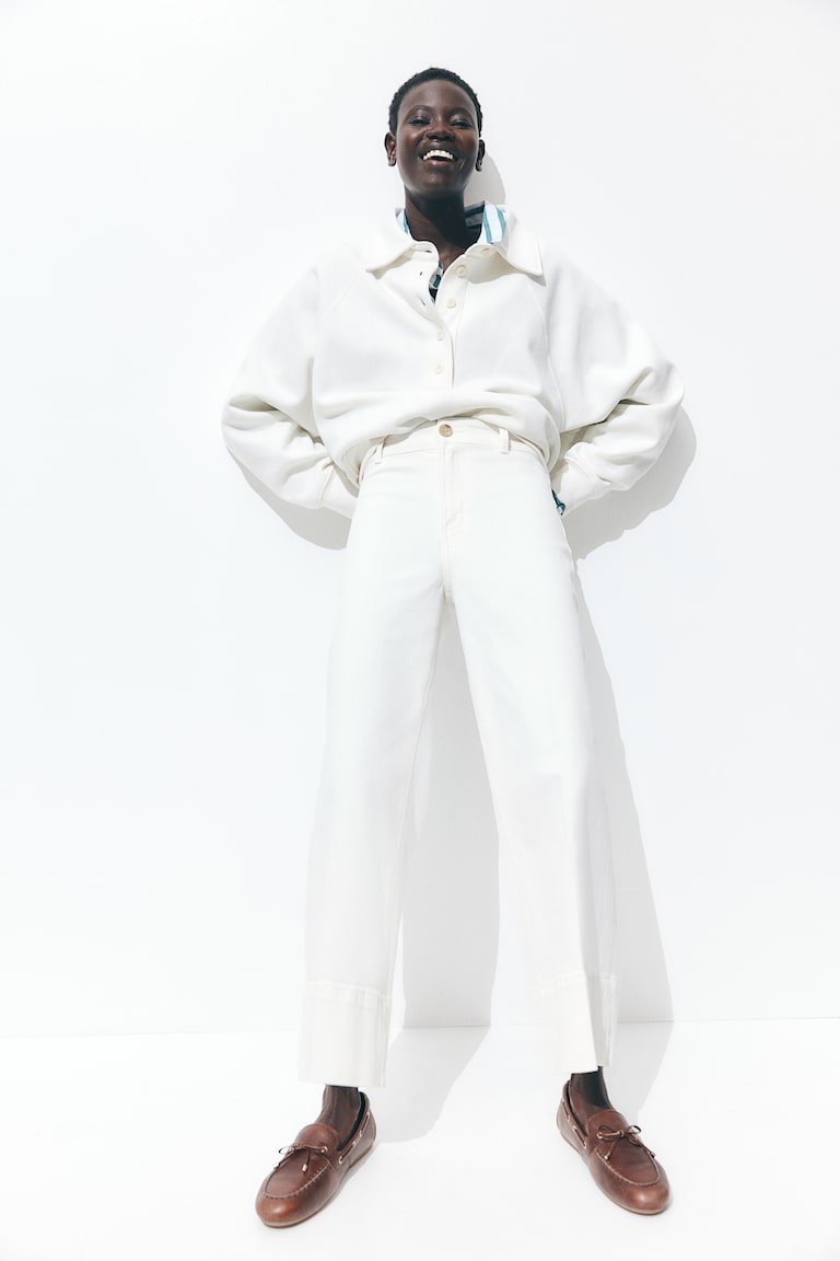 H&M Wide High Cropped Jeans - Azul denim claro - MUJER