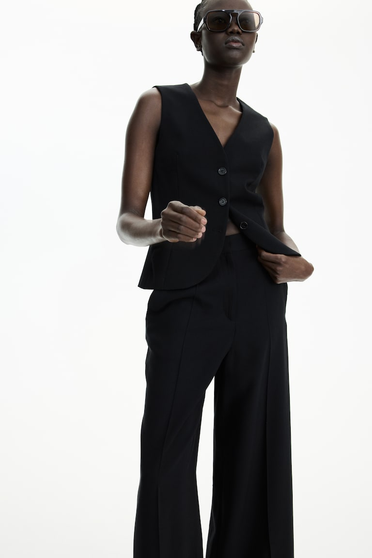 H&M Wide Trousers - Blanco/Rayas Azul Oscuro - MUJER