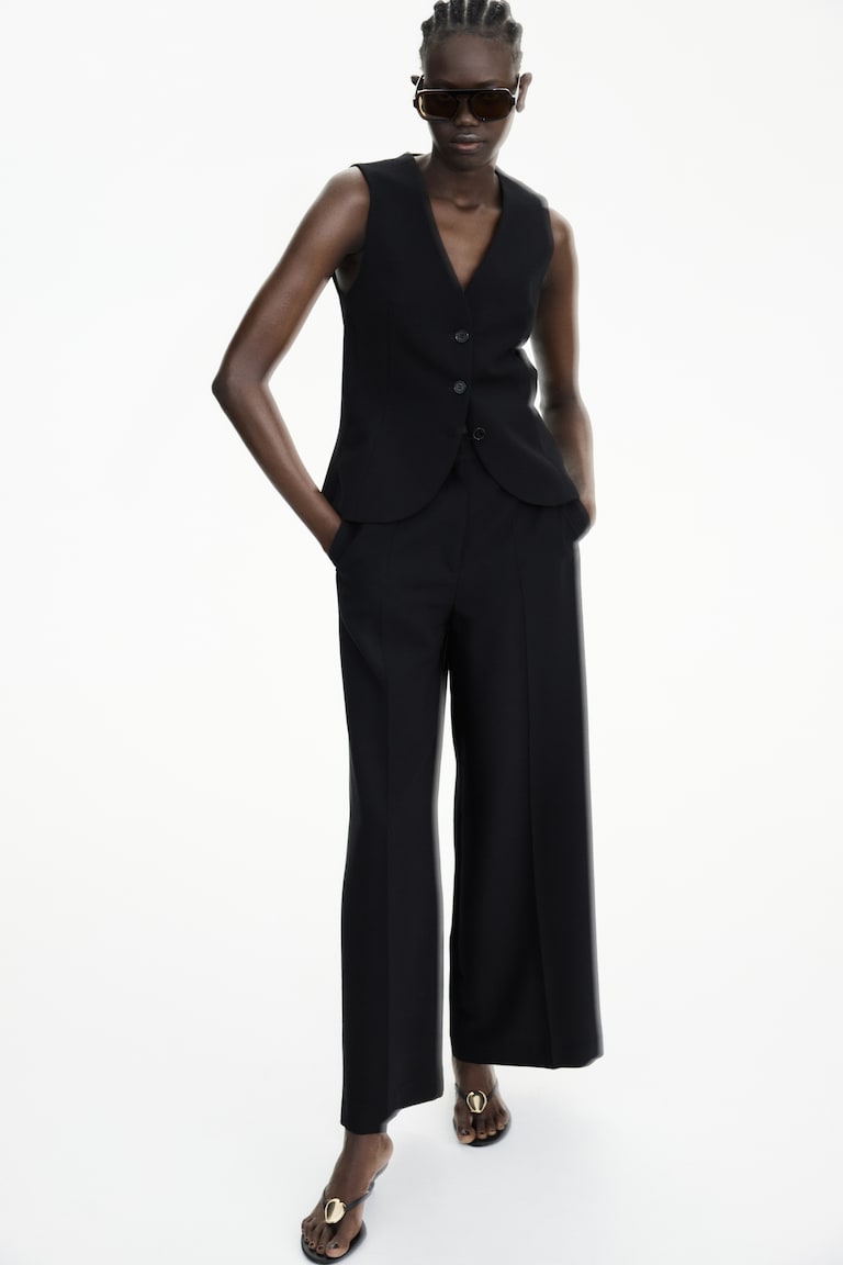 H&M Wide Trousers - Negro - MUJER
