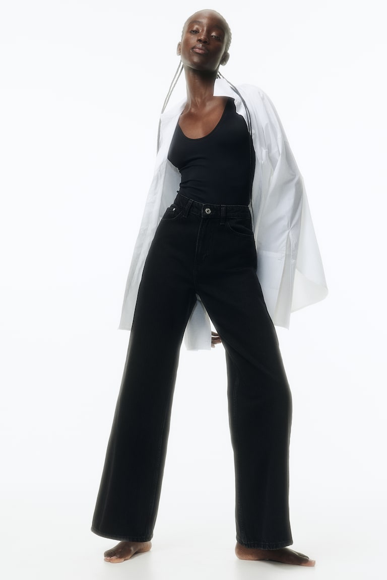 H&M Wide Ultra High Jeans - Azul Denim - MUJER