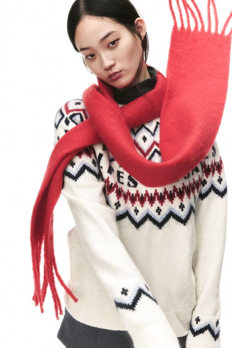 H&M Jersey En Punto Jacquard - Rojo Oscuro/Esquiadores - MUJER