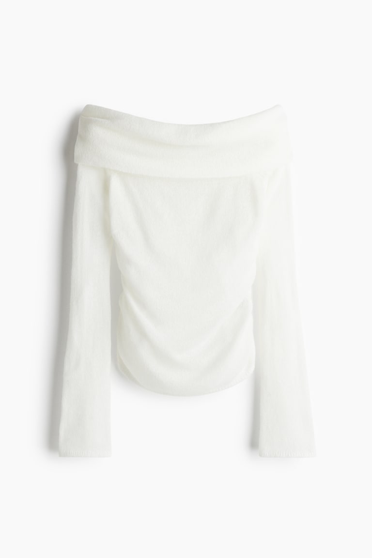 H&M Jersey Off-the-shoulder En Punto Transparente - Crema - MUJER