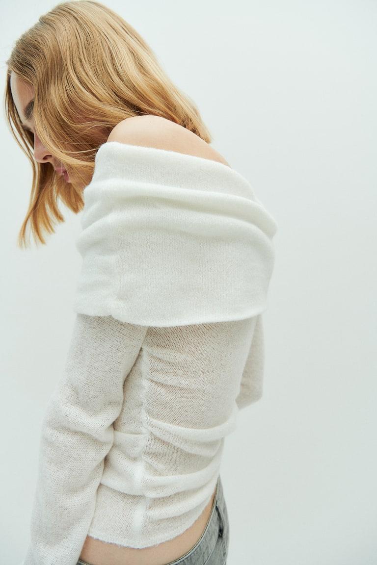 H&M Jersey Off-the-shoulder En Punto Transparente - Negro - MUJER