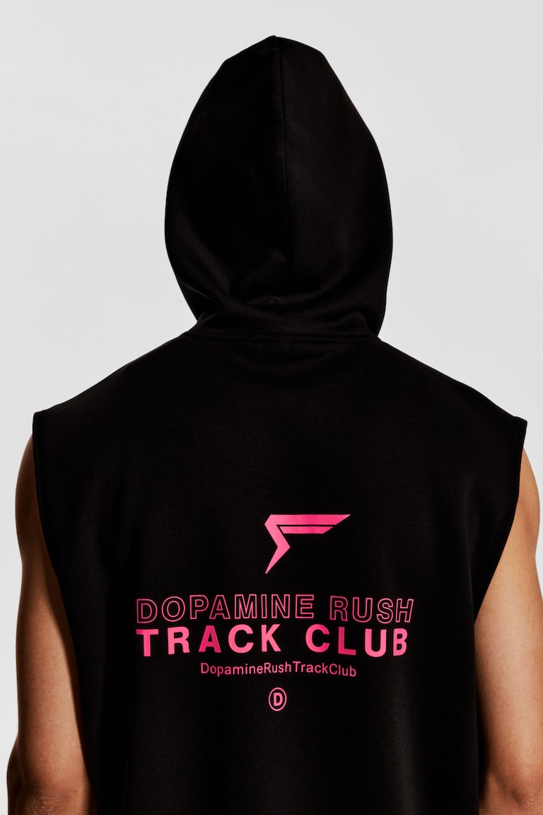 H&M Loose Fit Sleeveless Sports Hoodie With DryMove™ - Negro/Dopamine Rush - HOMBRE