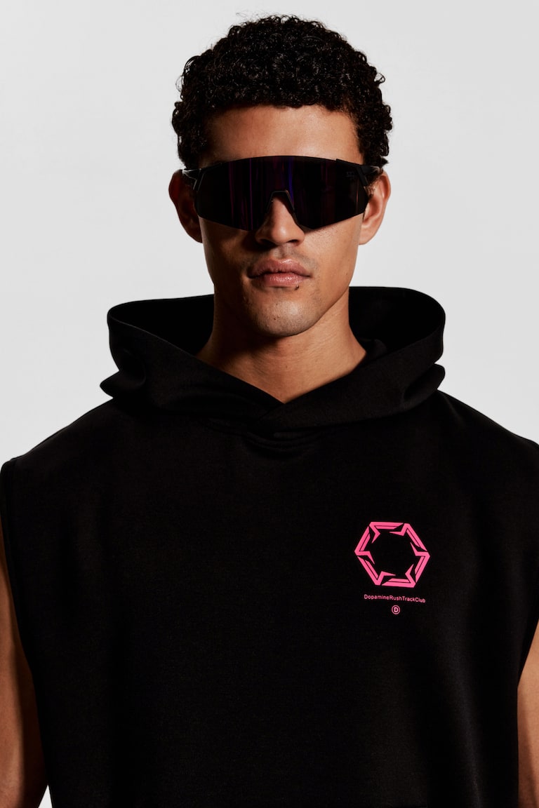 H&M Loose Fit Sleeveless sports hoodie with DryMove™ - Negro/Dopamine rush - HOMBRE