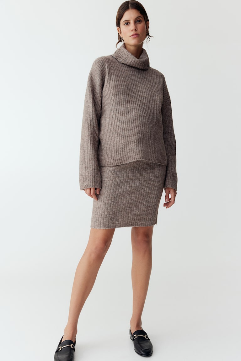 H&M MAMA Falda En Punto De Canalé - Verde Grisáceo Oscuro Jaspeado - MUJER