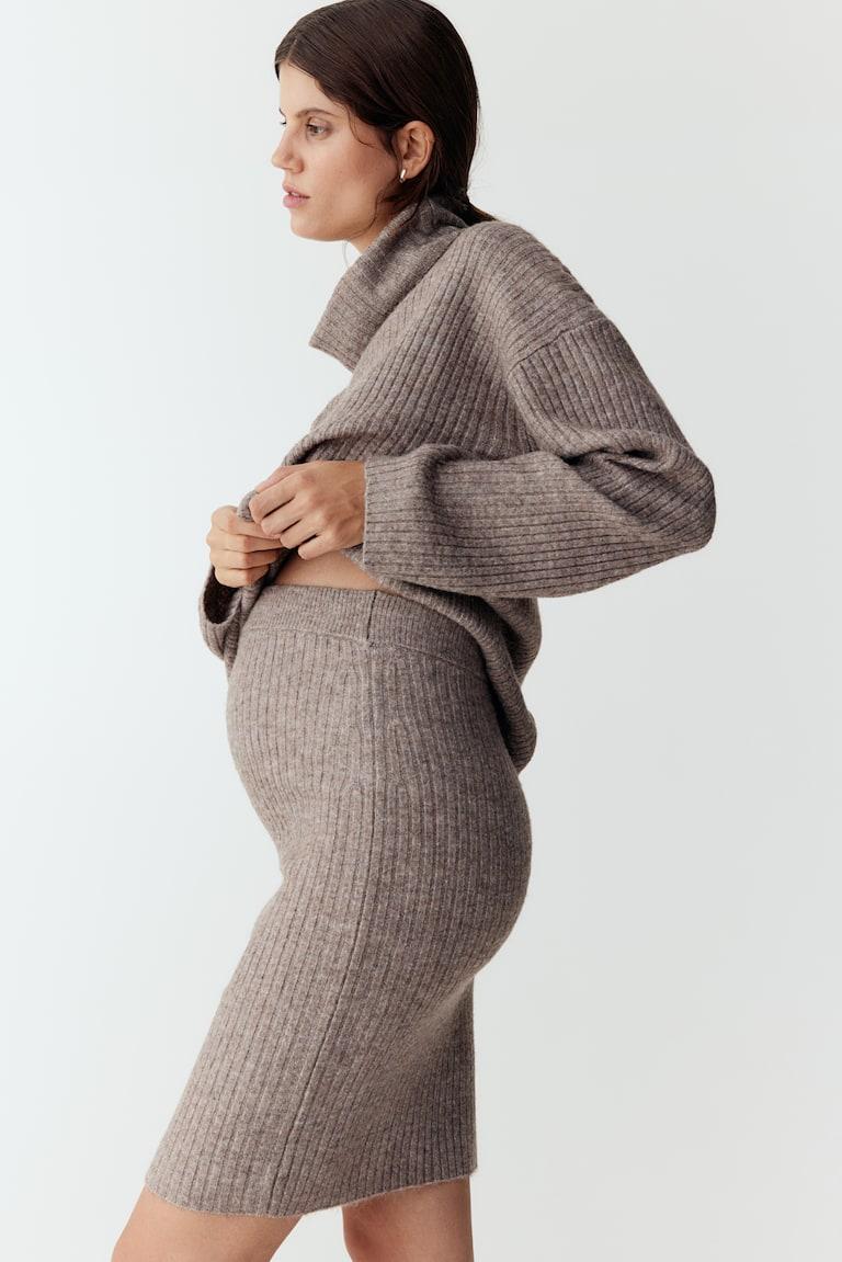 H&M MAMA Falda en punto de canalé - Verde grisáceo oscuro jaspeado - MUJER