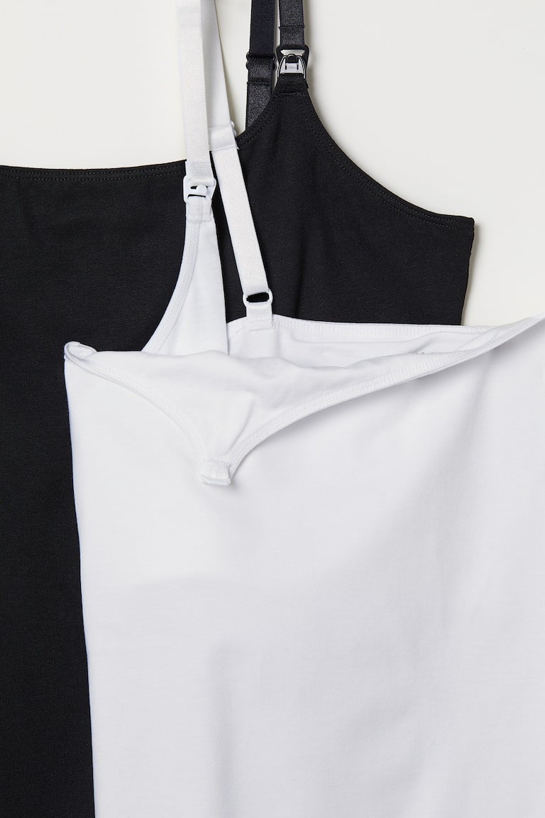 H&M MAMA Pack De 2 Tops De Lactancia Con Tirantes - Negro/Blanco - MUJER