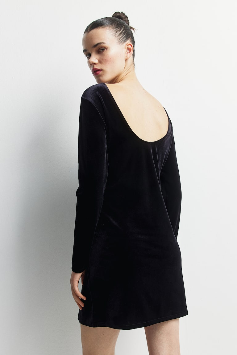 H&M MAMA Vestido De Velour Con Espalda Escotada - Azul Marino - MUJER