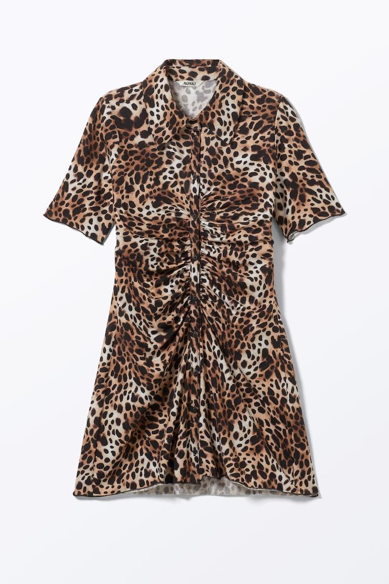 H&M Minivestido Camisero De Manga Corta - Estampado De Leopardo - MUJER