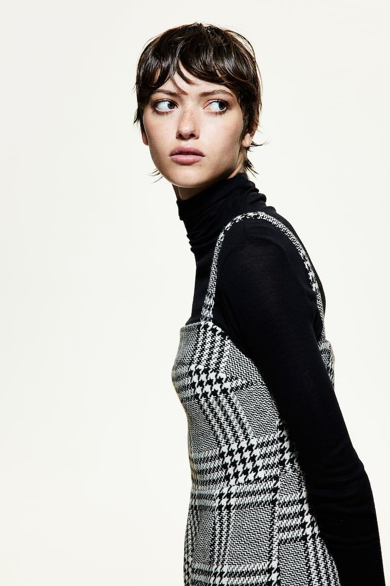 H&M Mono Corto Con Escote Cuadrado - Negro Jaspeado - MUJER