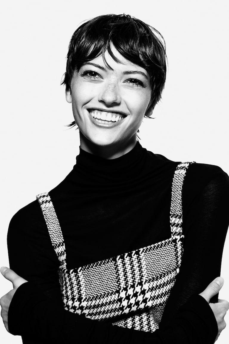 H&M Mono Corto Con Escote Cuadrado - Negro/Pata De Gallo - MUJER