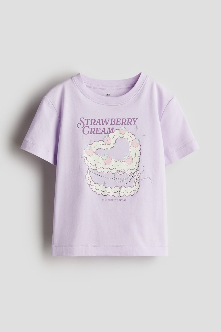 H&M Motif-detail t-shirt - Lila claro/Strawberry cream - NIÑOS