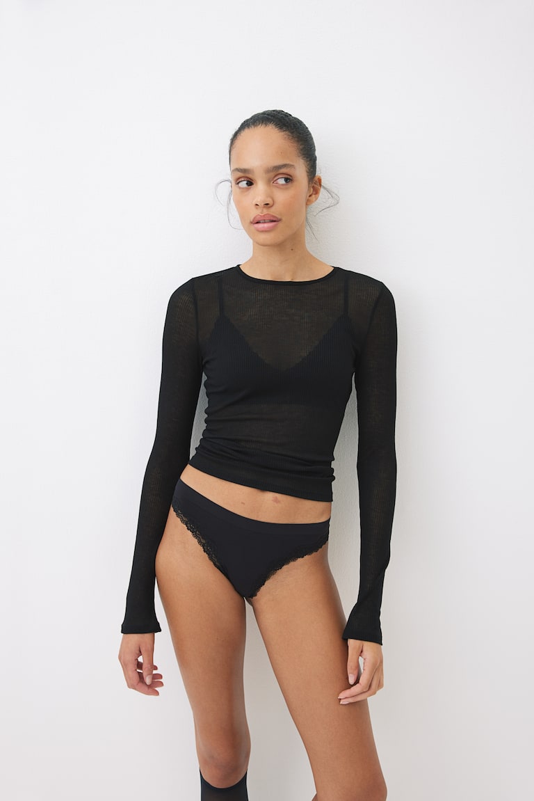 H&M Pack 2 Bragas Thong Con Ribete De Encaje Seamless - Negro - MUJER