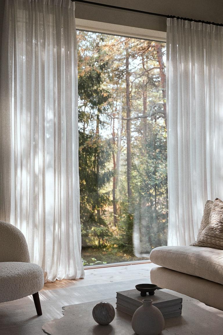 H&M Pack 2 paneles de cortina largos en mezcla de lino - Blanco - HOME