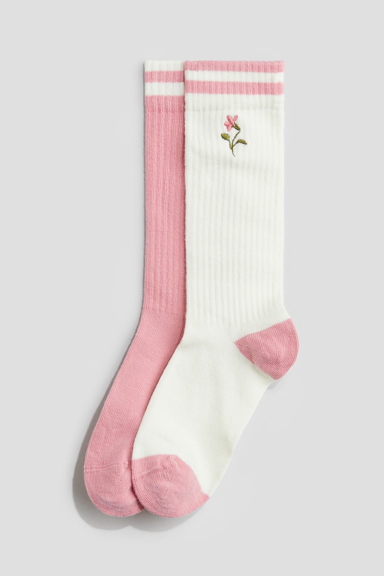H&M Pack de 2 calcetines a la rodilla - Rosa empolvado/Blanco - NIÑOS