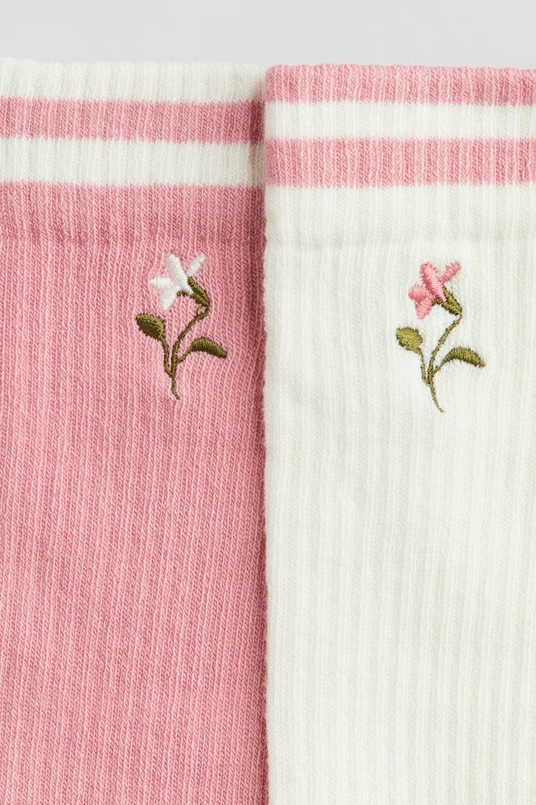 H&M Pack De 2 Calcetines A La Rodilla - Rosa/Flores - NIÑOS