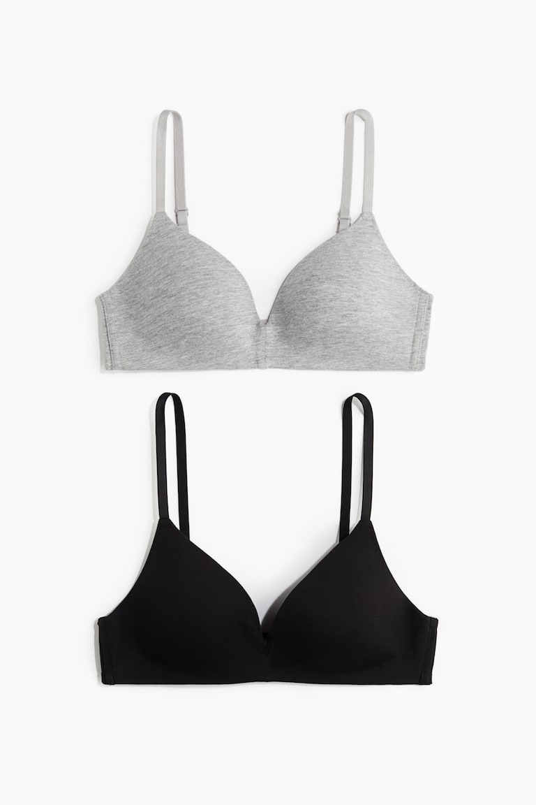 H&M Pack De 2 Sujetadores De Algodón Sin Aros - Gris/Blanco - MUJER